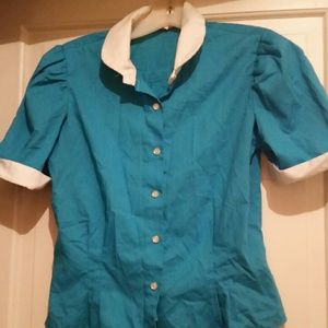 Eber  Turquoise and White Blouse Jr  Sz Small